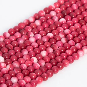 Cuentas sueltas de jade con flor de lluvia roja, forma redonda, 3 mm