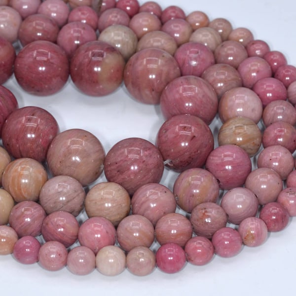 Genuine Natural Haitian Flower Rhodonite Loose Beads Round Shape 6-7mm 8mm 10mm 12mm 16mm