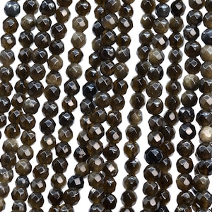 Genuine Natural Golden Obsidian Loose Beads Micro Faceted Round Shape 4mm