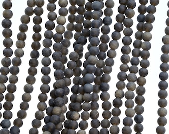 Genuine Natural Matte Golden Obsidian Loose Beads Round Shape 4mm