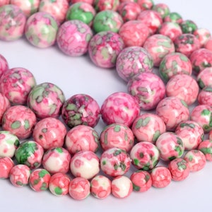 Pink & Green Rain Flower Jade Loose Beads Round Shape 6mm 8mm 10mm 12mm