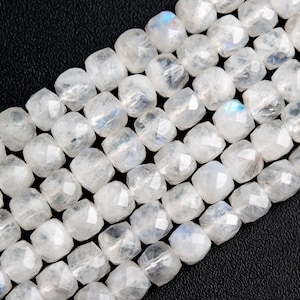 Genuine Natural White Rainbow Moonstone Loose Beads Grade AA Faceted Cube Shape 5mm