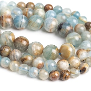 Genuine Natural Blue Onyx (Lemurian Aquatine Calcite) Loose Beads Grade AA Round Shape 6mm 6-7mm 7mm 7-8mm 8mm 8-9mm 9mm 9-10mm 10mm 10-11mm