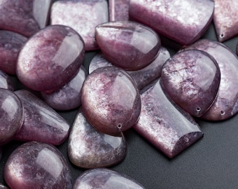 Toppborrad cabochon i olika droppformade stenar - Äkta naturlig lila lepidolit