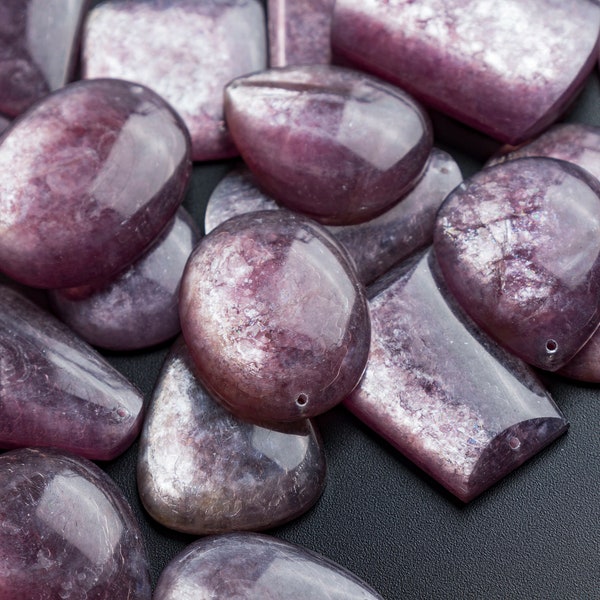 Top Drilled Cabochon Different Shape Stone Pendant - Genuine Natural Purple Lepidolite