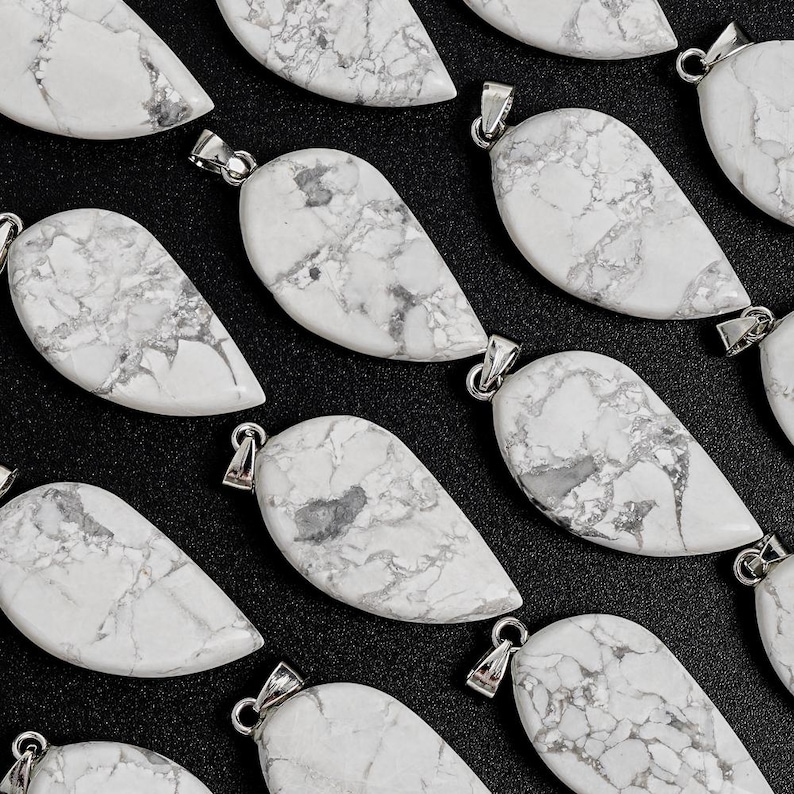 Genuine Natural White Leaf Howlite Top Drilled Healing Gemstone Pendant ...