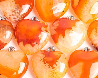 Genuine Natural Orange Heart Agate Top Drilled Healing Gemstone Pendant