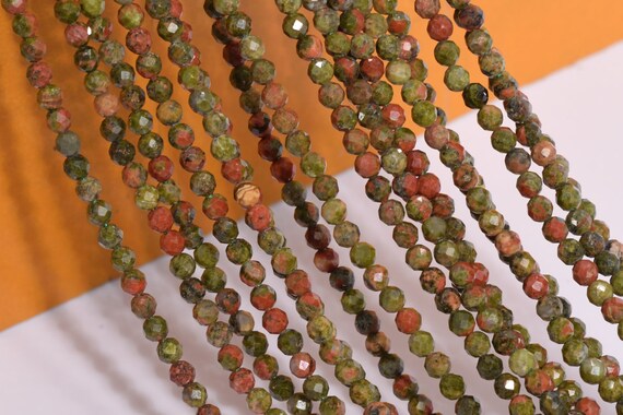 Perles Rondes Facettées En Pierre Unakite Naturelle - Tailles 2mm à 15mm, Fait Main, Pour Création