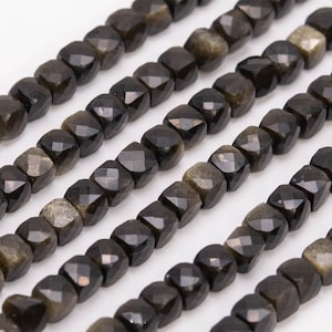 Genuine Natural Golden Obsidian Loose Beads Faceted Cube Shape 3-4mm