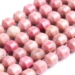 Genuine Natural Haitian Flower Rhodonite Faceted Bicone Barrel Drum Shape 8x7mm