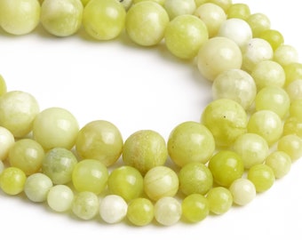 Perles de jade serpentine jaune vert naturel véritable en vrac, forme ronde 5-6 mm 7-8 mm 9-10 mm