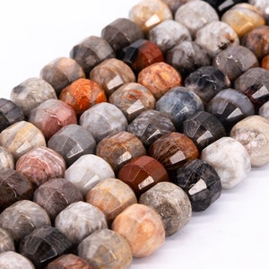 Echte Natürliche Multicolor Koralle Fossiler Jaspis Lose Perlen Facettiert Bicone Barrel Trommelform 8x7mm 10x9mm