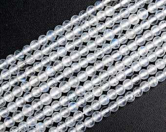 Genuine Natural Transparent Rainbow Moonstone Loose Beads Grade AAA Round Shape 3-4mm