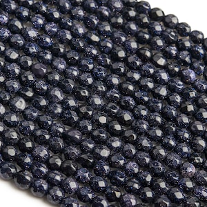 Perline sfuse in pietra dorata blu cielo notturno, forma rotonda sfaccettata, 4 mm