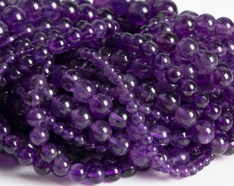 Echte natürliche lila Amethyst Lose Perlen runde Form 4 mm 6 mm 8 mm 10 mm 12 mm