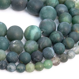 Genuine Natural Matte Moss Agate Loose Beads Grade AAA Round Shape 6mm 8mm 15mm