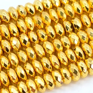 Shiny Gold Tone Hematite Loose Beads Faceted Rondelle Shape 5-6x3mm 8x3mm 10x3mm