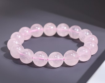11/12/13 MM Genuine Natural Ice Pink Rose Quartz Round Big Size Beads Gemstone Bracelet For Man and Woman,Healing Crystal Bracelet
