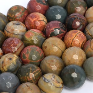 Genuine Natural Red Creek Jasper Loose Beads Micro Faceted Round Shape 12mm