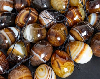 Natural Brown Agate Pendant-Oval Shape Top Drilled Cabochon Gemstone Necklace