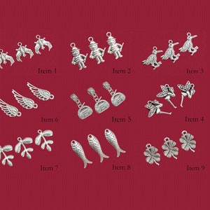 5 Pcs Antique Sliver Tone Charm Zinc Alloy Metal - Bat / Man / Bird / Fairy / Radio / Wing / Plant / Fish / Four Leaf Clover