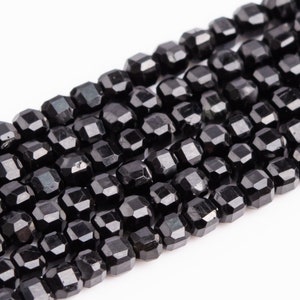 Genuine Natural Black Tourmaline Beveled Edge Faceted Cube Shape 2MM