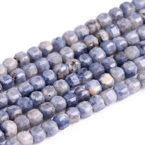 Genuine Natural Blue Sapphire Loose Beads Myanmar Beveled Edge Faceted Cube Shape 2mm