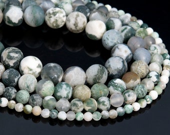 Genuine Natural Matte Tree Agate Loose Beads Round Shape 6mm 8mm 10mm