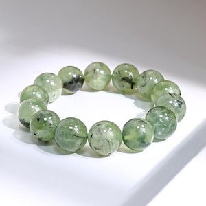 15/16MM Genuine Natural Green Prehnite AAA Round Big Size Beads Gemstone Bracelet For Man and Woman,Healing Crystal Bracelet