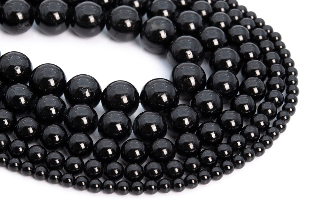 Genuine Natural Black Tourmaline Loose Beads Grade AAA Round Shape 6mm ...