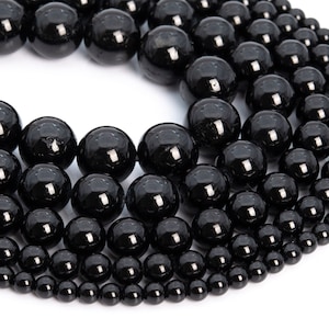 Genuine Natural Black Tourmaline Loose Beads Grade AAA Round Shape 6mm 8mm 10mm