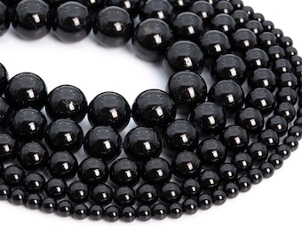 Genuine Natural Black Tourmaline Loose Beads Grade AAA Round Shape 6mm 8mm 10mm