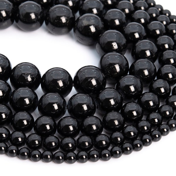 Genuine Natural Black Tourmaline Loose Beads Grade AAA Round Shape 6mm 8mm 10mm