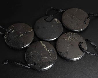 Genuine Natural Black Shungite Pendant-Round Shape Shungite Top Drilled Cabochon Gemstone Pendant