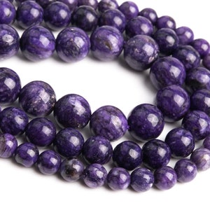 Lila behandlade charoitpärlor, lösa pärlor, klass A, rund form, 6 mm, 7-8 mm, 10 mm