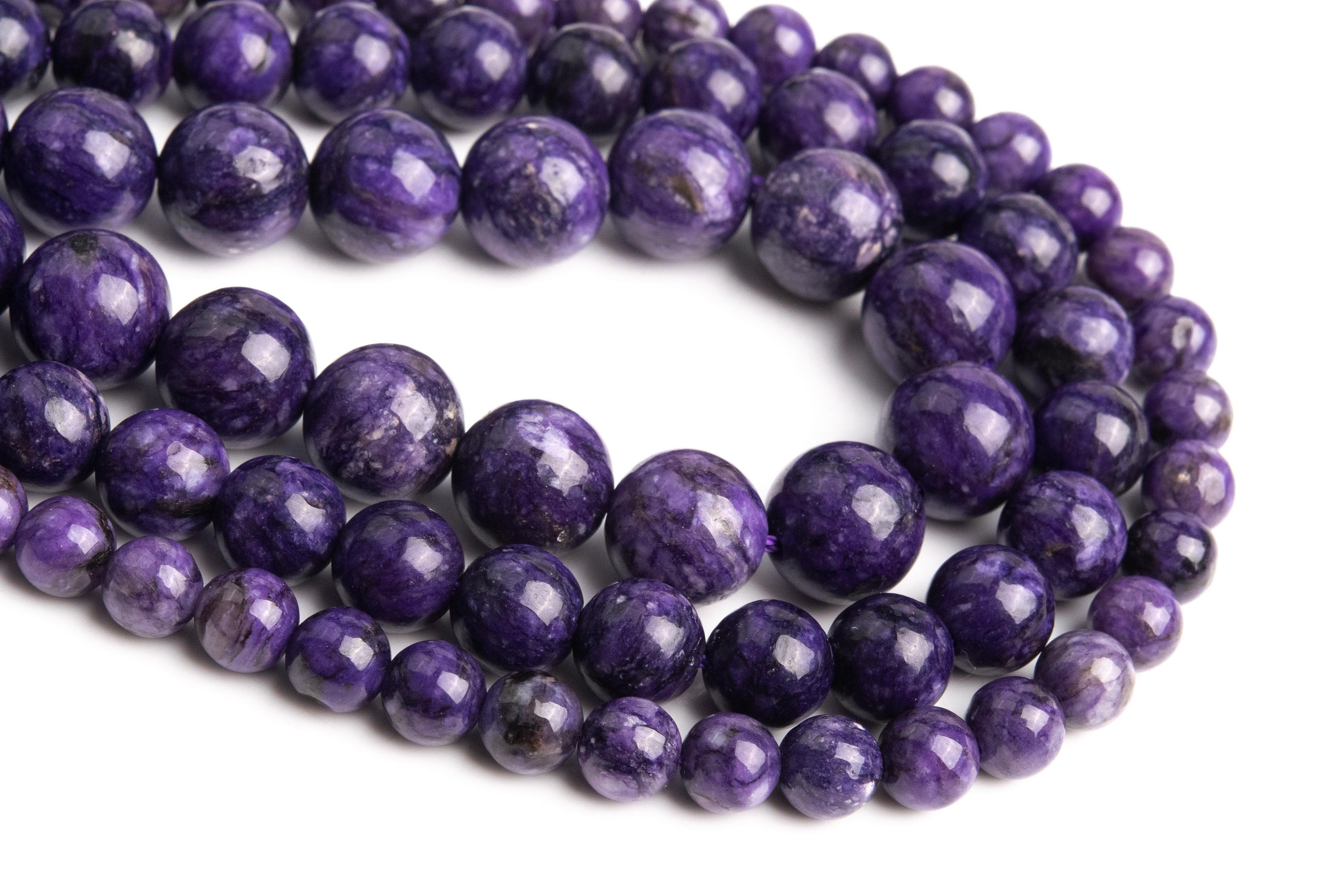 Perline Sciolte Rotonde Di Tormalina Viola In Lepidolite Di Grado AAA - Foto 2