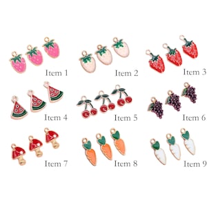 6 Pcs Fruit / Vegetable Enamel Charms - Gold Tone With Color Enamel
