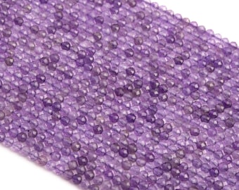 天然ラベンダーアメジストルースビーズ グレードAA ファセットカット ラウンドシェイプ 2-3mm 3mm