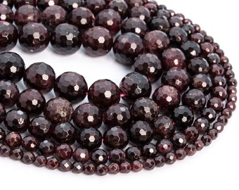 Genuine Natural Wine Red Garnet Loose Beads Grade A+ Micro Faceted Round Shape 6mm 8mm 10mm 12mm