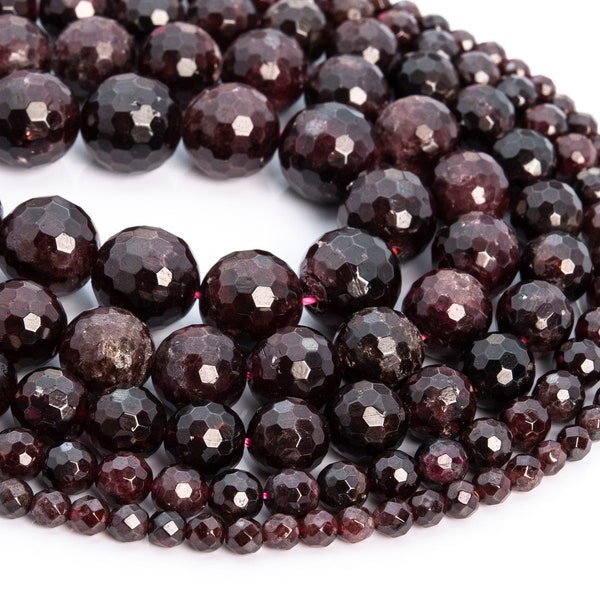 Genuine Natural Wine Red Garnet Loose Beads Grade A+ Micro Faceted Round Shape 6mm 8mm 10mm 12mm