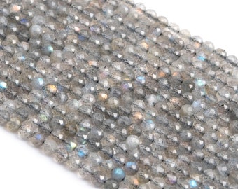 Genuine Natural Light Gray Labradorite Loose Beads Madagascar Grade AAA Faceted Round Shape 2mm 3mm 3-4mm
