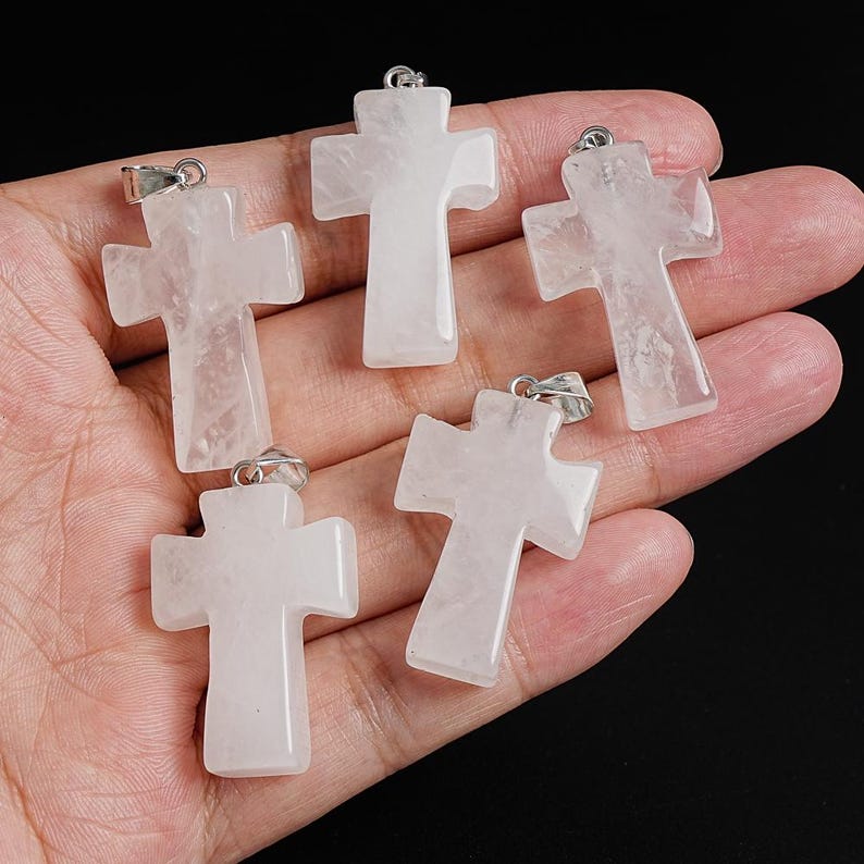 Genuine Natural White Cross Crystal Quartz Top Drilled Healing Gemstone ...