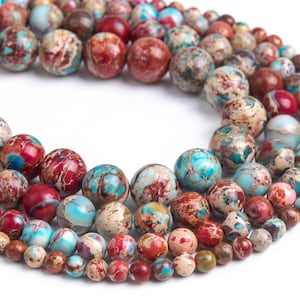 Red & Light Blue Sea Sediment Imperial Jasper Loose Beads Round Shape 6mm 8mm 10mm