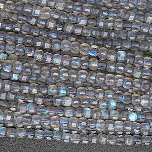 Genuine Natural Light Gray Labradorite Loose Beads Madagascar Beveled Edge Faceted Cube Shape 3mm