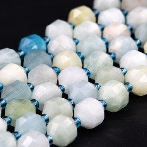 Genuine Natural Multicolor Aquamarine Loose Beads Faceted Bicone Barrel Drum Shape 9x8mm