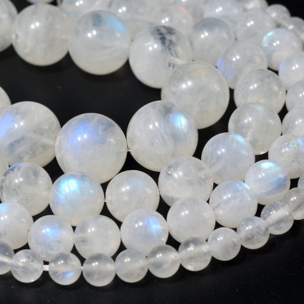 Véritable pierre de lune bleue naturelle, non sertie, de qualité indienne AAA, forme ronde 6 mm 7 mm 8 mm 9 mm 10 mm
