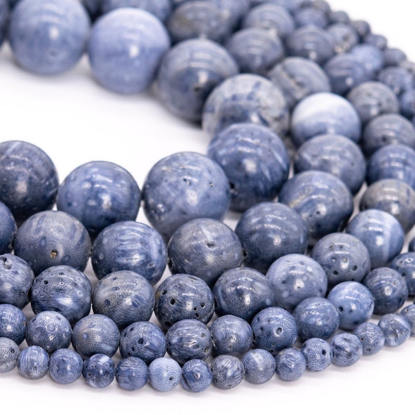 Genuine Natural Blue Coral Loose Beads Round Shape 6mm 8mm 10mm 11-12mm