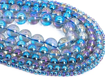 Blue Rainbow Crystal Quartz Gemstone Loose Beads Round Shape 6mm 8mm 10mm