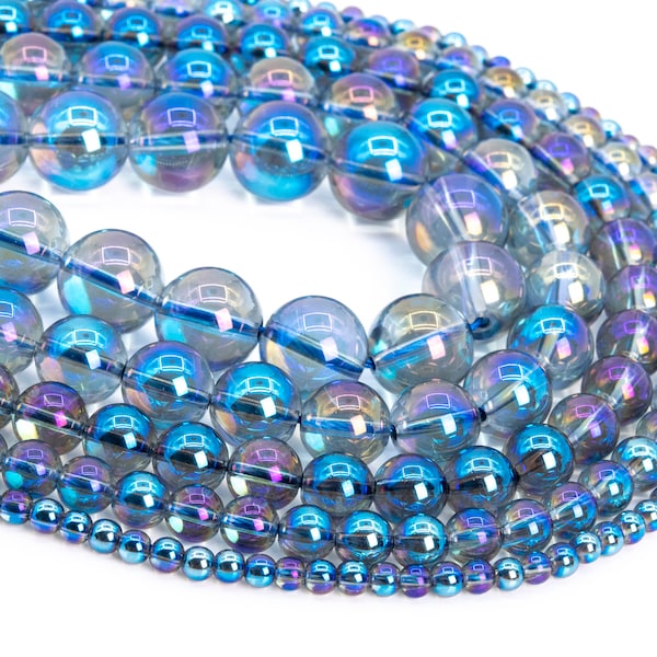 Perles en vrac de pierres précieuses de Quartz en cristal arc-en-ciel bleu, forme ronde 6mm 8mm 10mm
