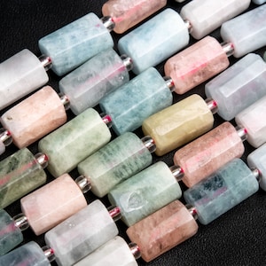 Genuine Natural Beryl Morganite Aquamarine Loose Beads Grade AAA Faceted Nugget Rectangle Tube Shape 6-9mm